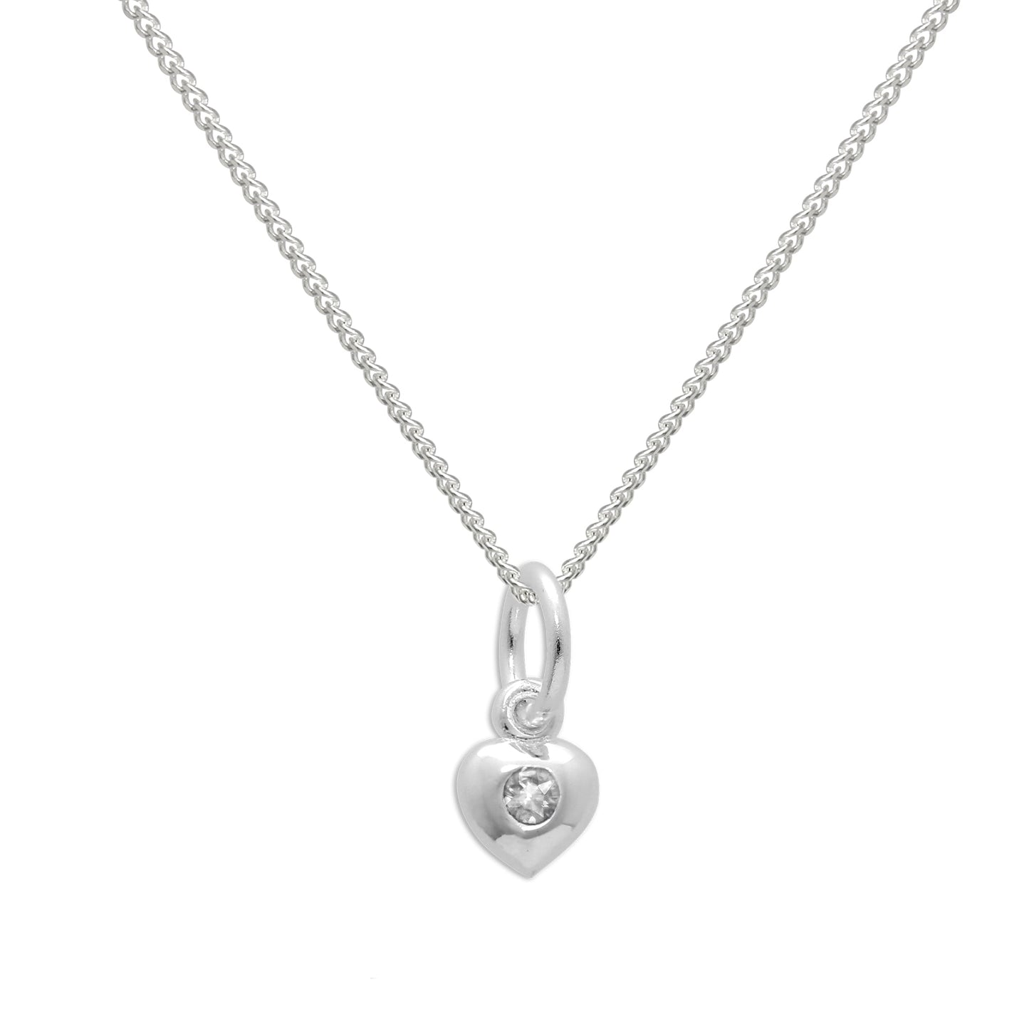 Collier en argent sterling et cristal CZ transparent avec pierre de naissance d'avril en forme de cœur