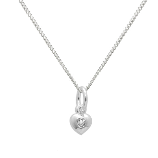 Collier en argent sterling et cristal CZ transparent avec pierre de naissance d'avril en forme de cœur