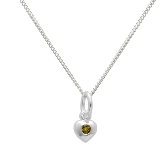Collier cœur en argent sterling et cristal péridot CZ, pierre de naissance d'août