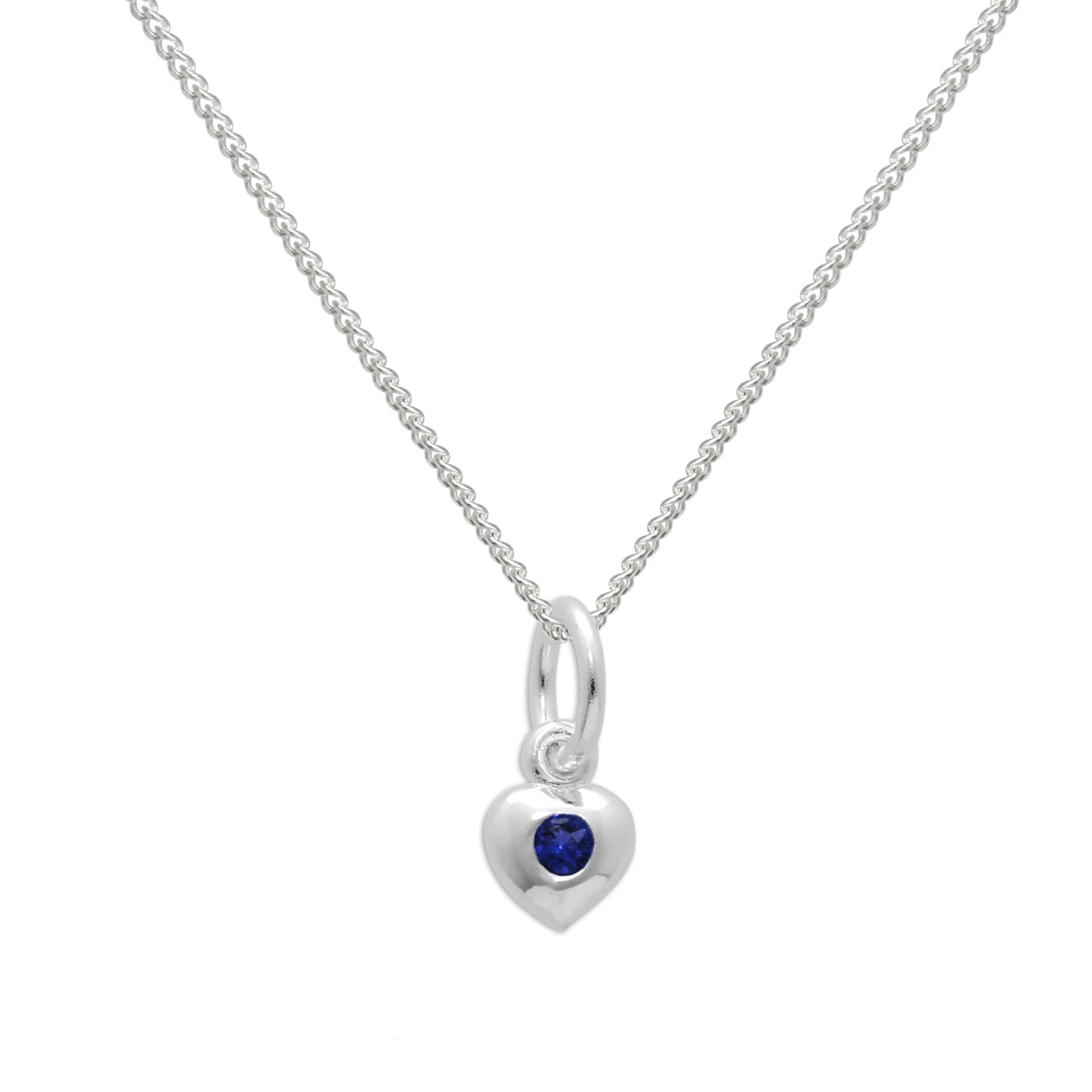Collier cœur en argent sterling et cristal saphir CZ, pierre de naissance de septembre