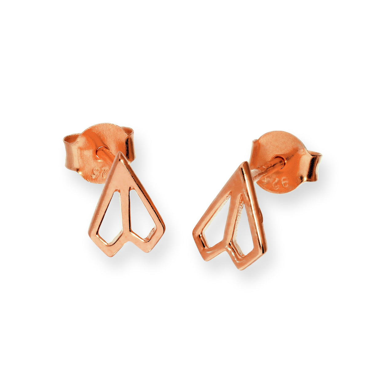 Boucles d'oreilles à tige en argent sterling plaqué or rose en forme d'avion en papier