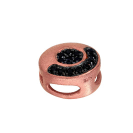 Breloque ronde plate en or rose 9 carats et cristal CZ noir