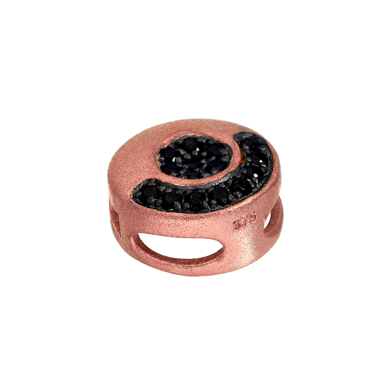 Breloque ronde plate en or rose 9 carats et cristal CZ noir