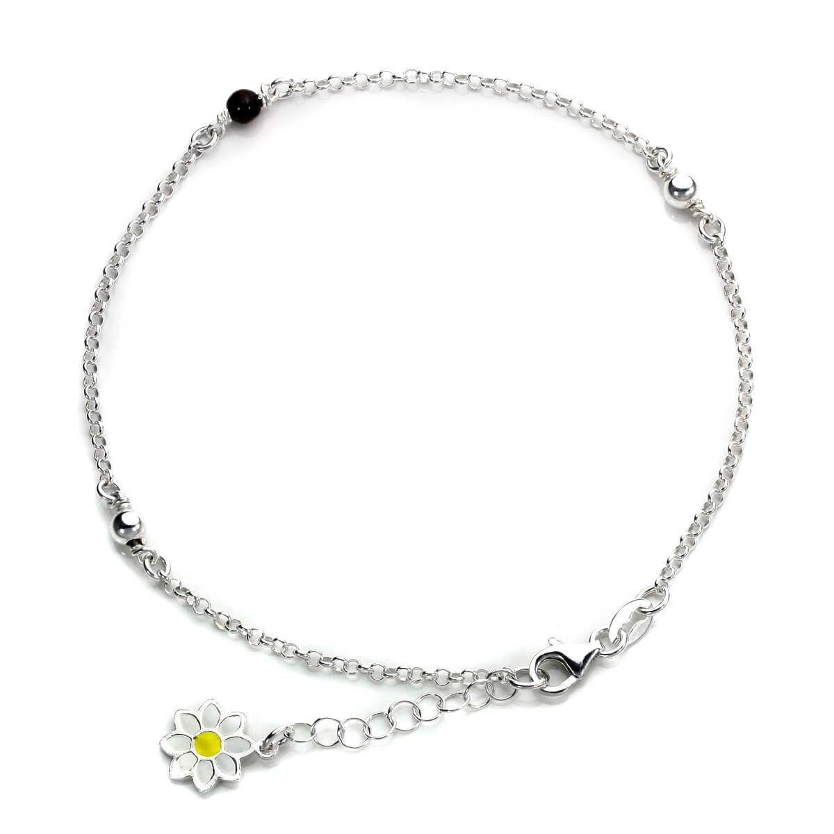 Bracelet de cheville en argent sterling avec marguerite et perles
