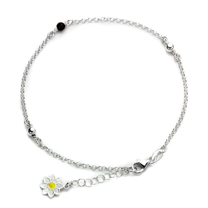 Bracelet de cheville en argent sterling avec marguerite et perles