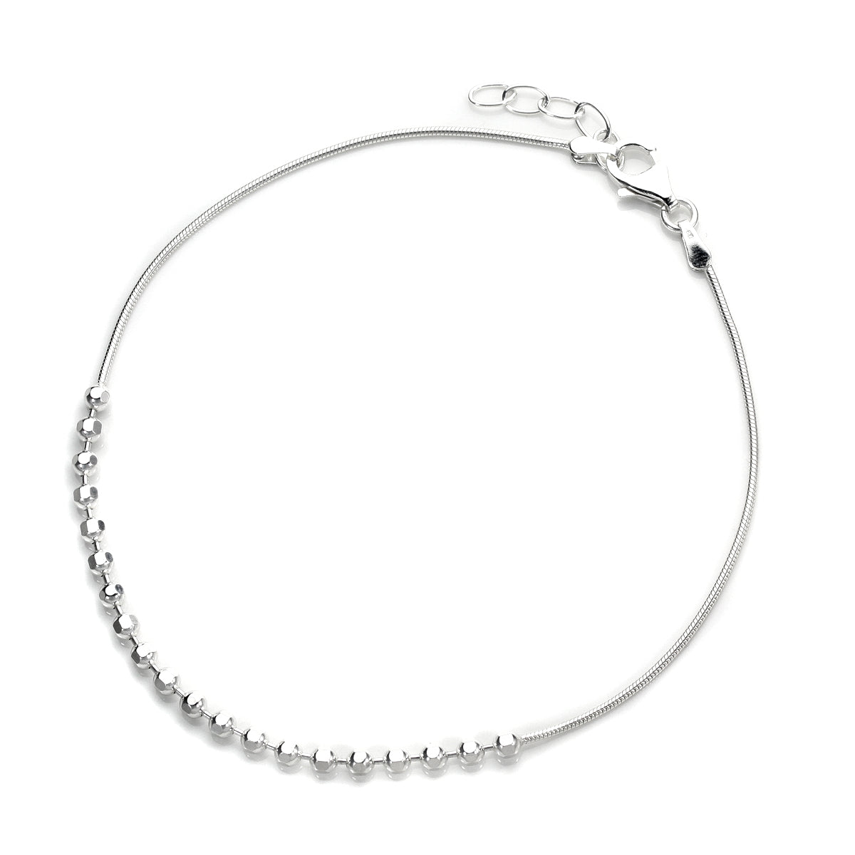 Bracelet de cheville en argent sterling avec serpent et perles à facettes