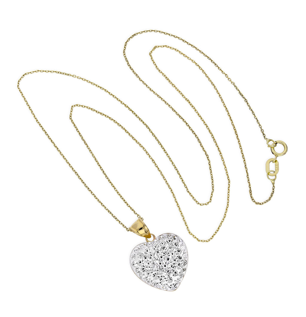 Collier pendentif cœur incrusté de cristaux CZ transparents et or 9 carats, 40 à 50 cm