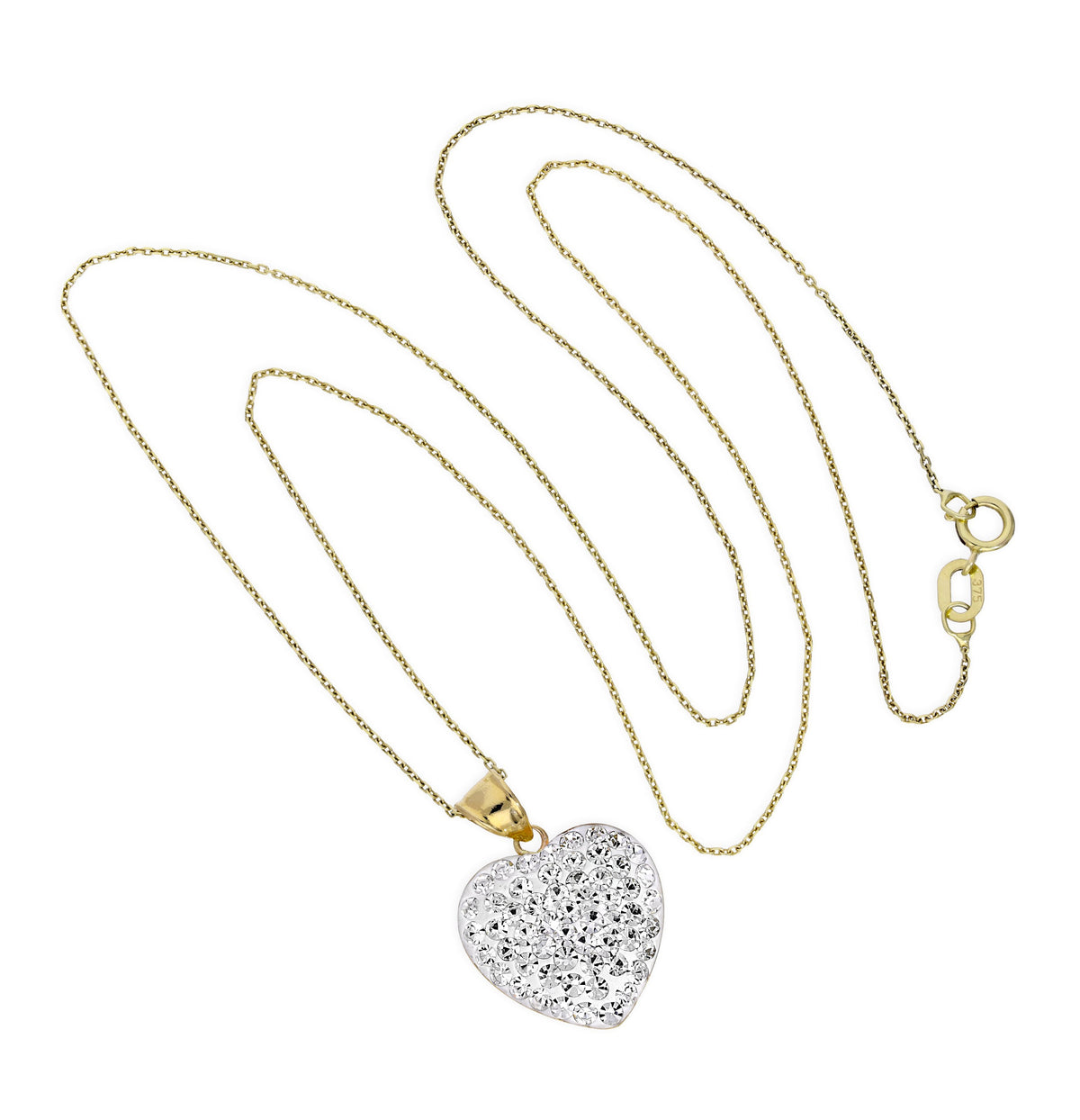 Collier pendentif cœur incrusté de cristaux CZ transparents et or 9 carats, 40 à 50 cm