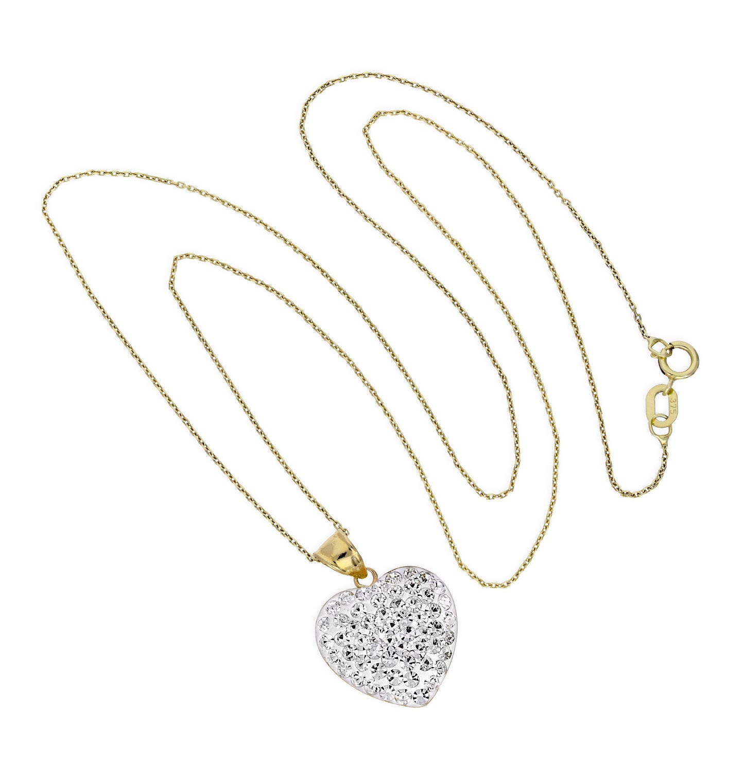 Collier pendentif cœur incrusté de cristaux CZ transparents et or 9 carats, 40 à 50 cm