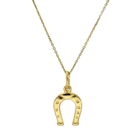 Collier pendentif fer à cheval porte-bonheur en or 9 carats, 40 à 50 cm