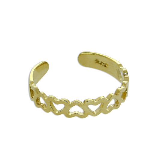 Bague d'orteil en or 9 carats avec cœurs découpés