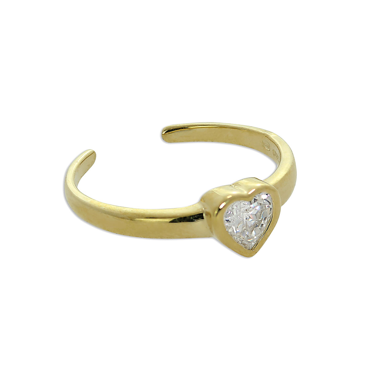 Bague d'orteil en forme de cœur en or 9 carats et cristal CZ transparent