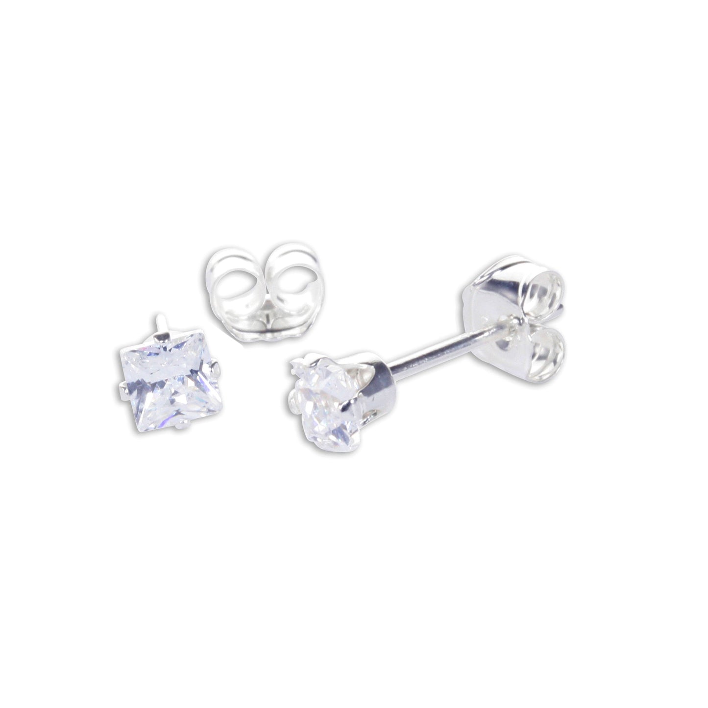 Boucles d'oreilles à tige carrées en argent sterling et oxyde de zirconium