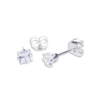 Boucles d'oreilles à tige carrées en argent sterling et oxyde de zirconium
