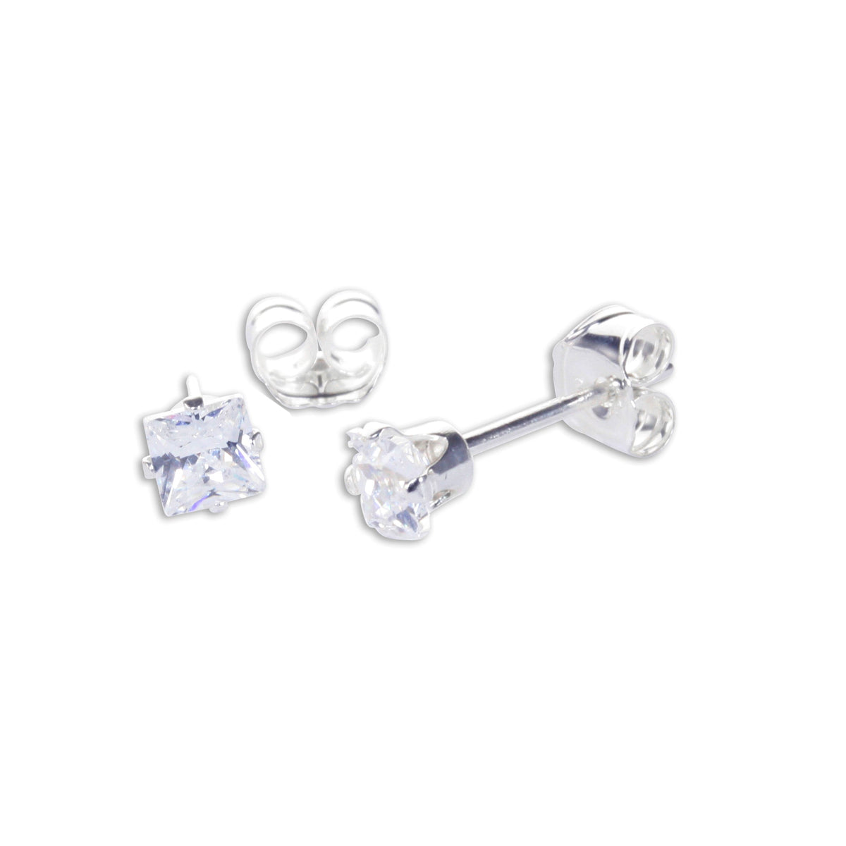 Boucles d'oreilles à tige carrées en argent sterling et oxyde de zirconium