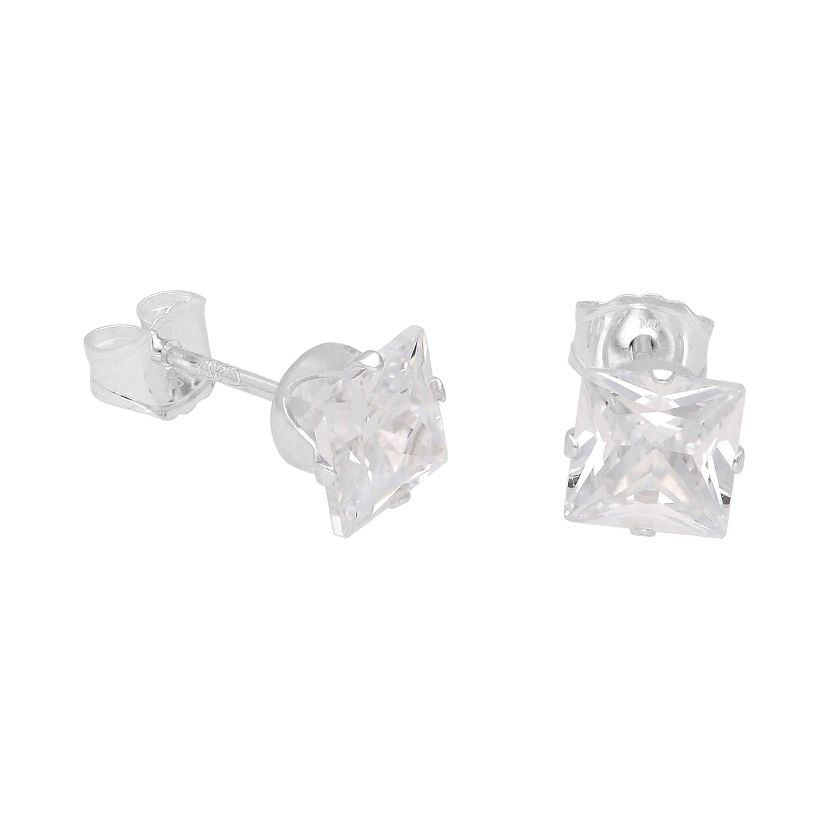 Boucles d'oreilles à tige carrées en argent sterling et oxyde de zirconium