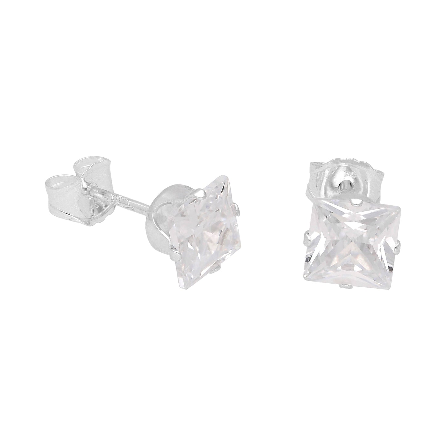 Boucles d'oreilles à tige carrées en argent sterling et oxyde de zirconium