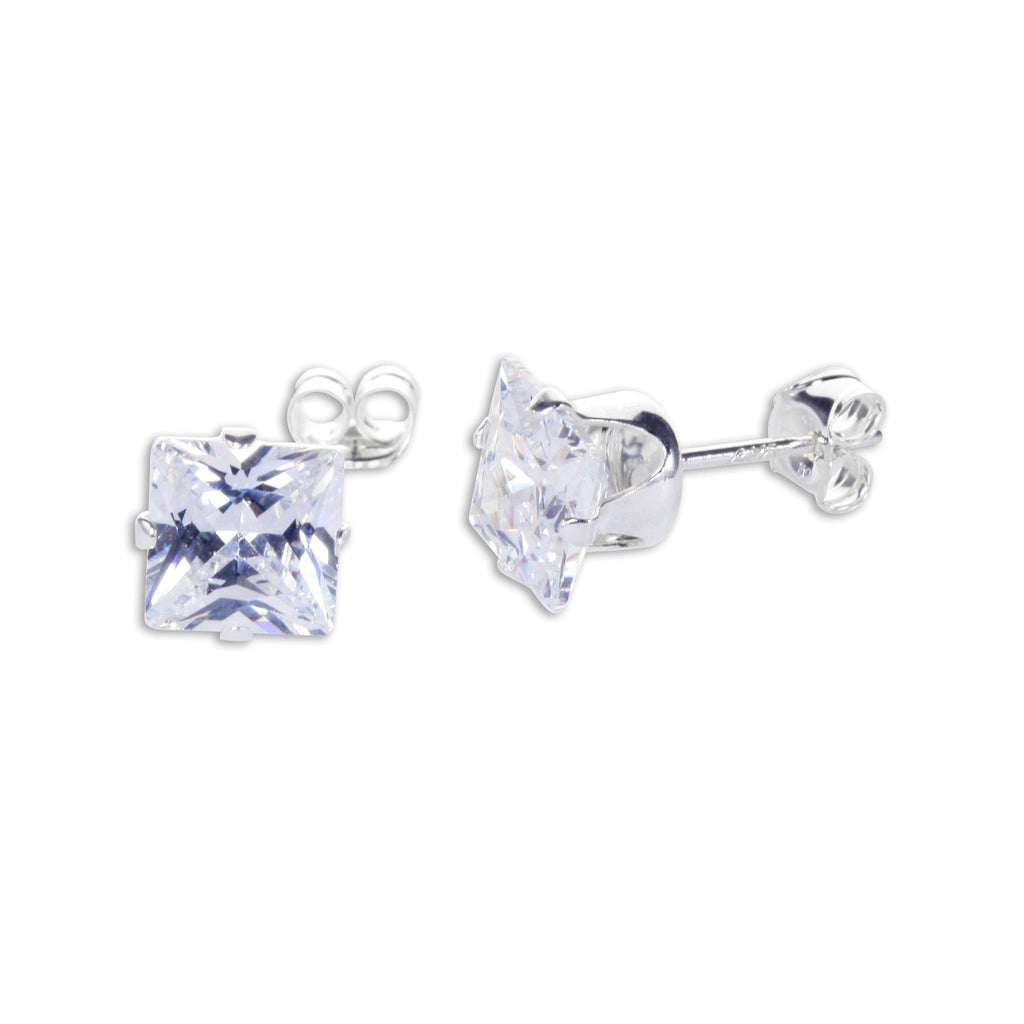 Boucles d'oreilles à tige carrées en argent sterling et oxyde de zirconium