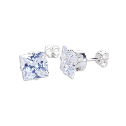 Boucles d'oreilles à tige carrées en argent sterling et oxyde de zirconium