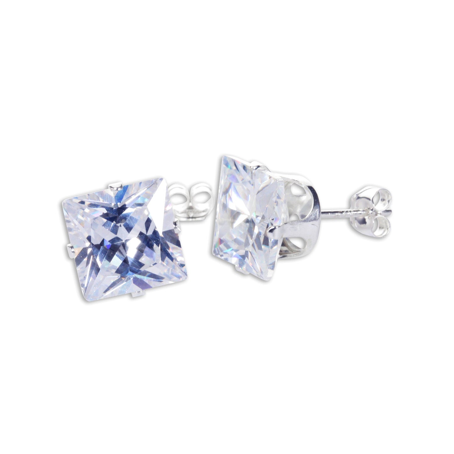Boucles d'oreilles à tige carrées en argent sterling et oxyde de zirconium
