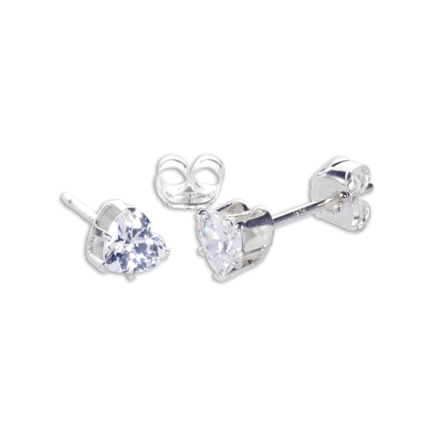 Boucles d'oreilles à tige en argent sterling avec cœur en zircone cubique de 4 mm