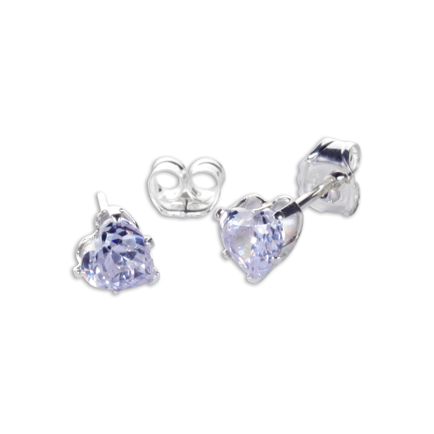 Boucles d'oreilles à tige en argent sterling avec cœur en zircone cubique de 4 mm