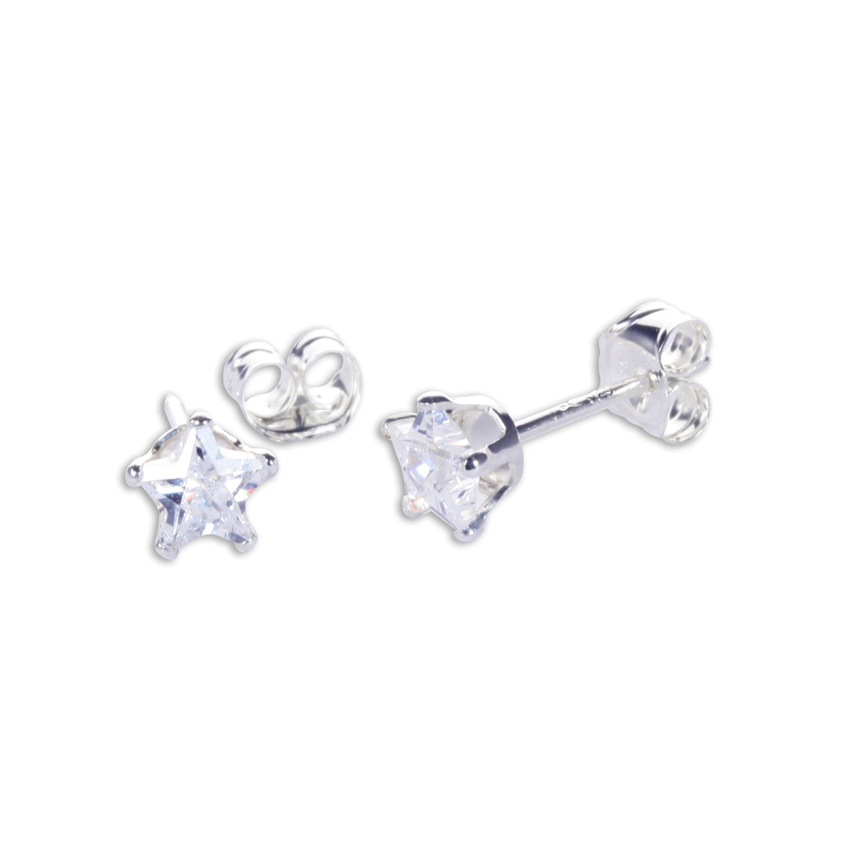 Boucles d'oreilles à tige en argent sterling avec étoile en zircone cubique de 4 mm