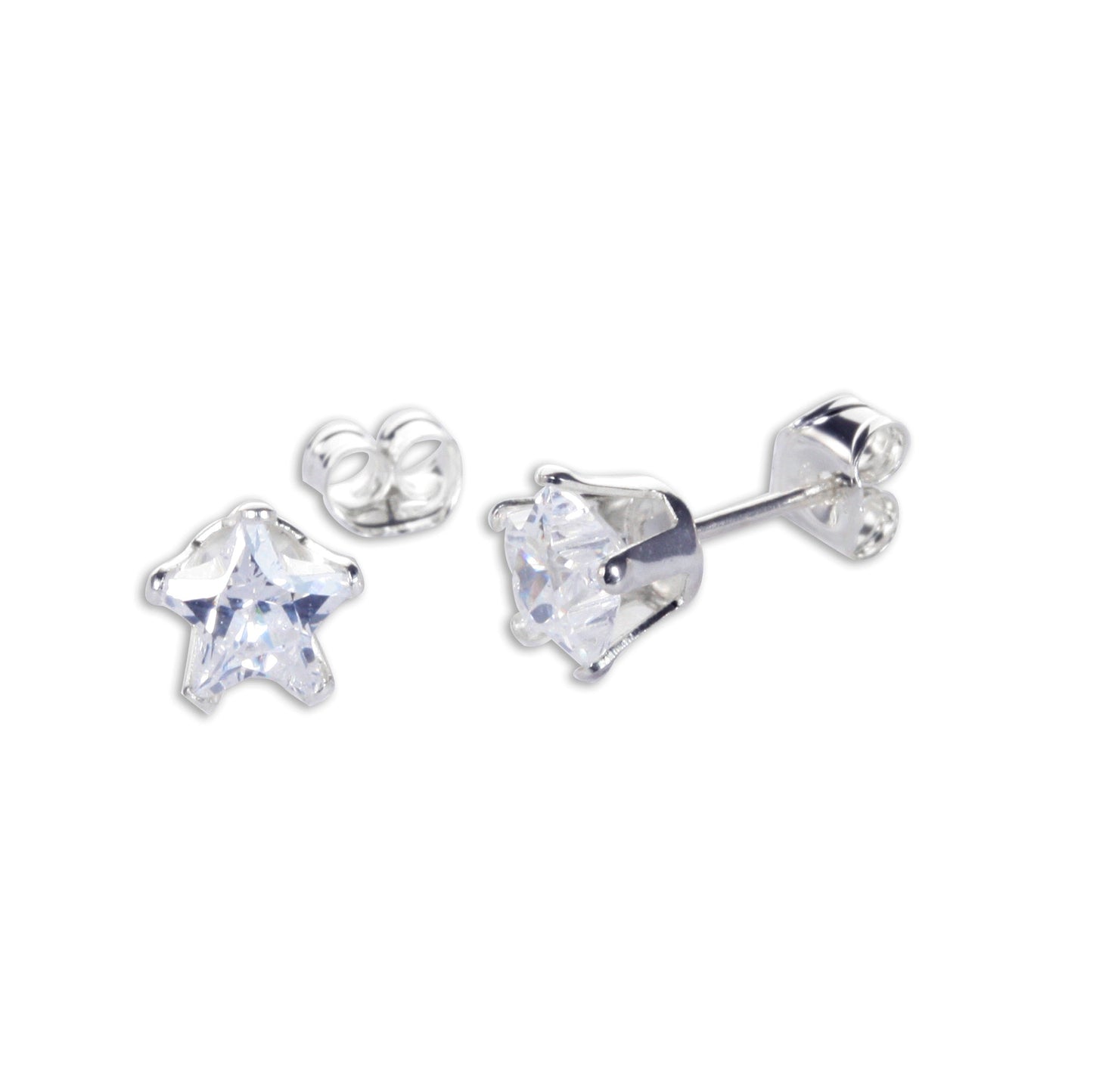 Boucles d'oreilles à tige en argent sterling avec étoile transparente en oxyde de zirconium