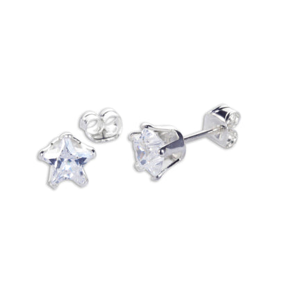 Boucles d'oreilles à tige en argent sterling avec étoile transparente en oxyde de zirconium
