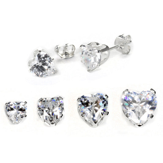 Boucles d'oreilles à tige en argent sterling avec cœur transparent en oxyde de zirconium