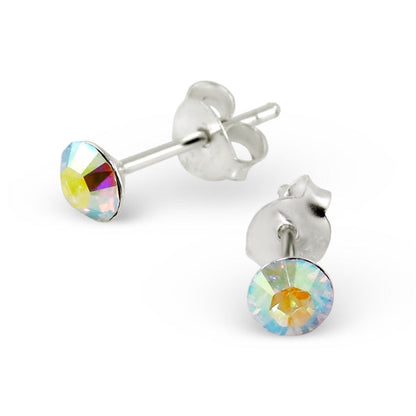 Boucles d'oreilles à tige en argent sterling avec cristal rond de 4 mm