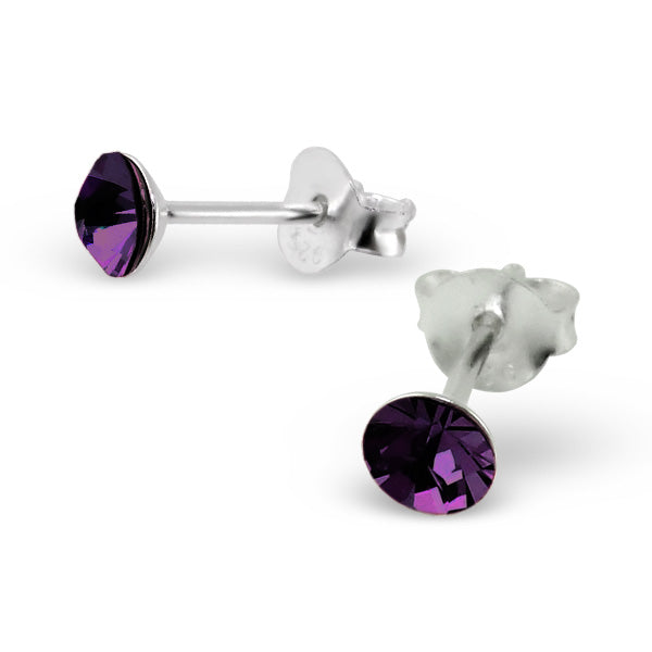 Boucles d'oreilles à tige en argent sterling avec cristal rond de 4 mm
