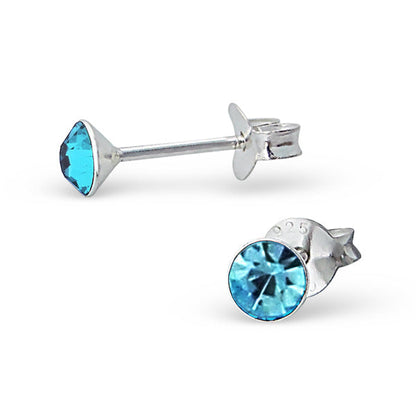 Boucles d'oreilles à tige en argent sterling avec cristal rond de 4 mm