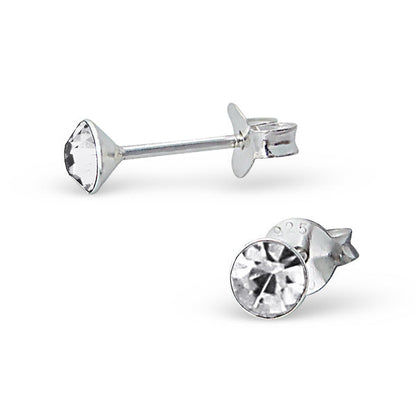 Boucles d'oreilles à tige en argent sterling avec cristal rond de 4 mm