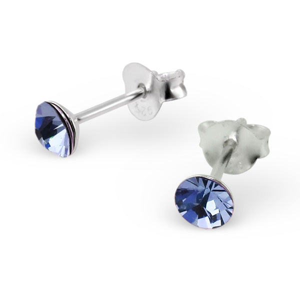 Boucles d'oreilles à tige en argent sterling avec cristal rond de 4 mm