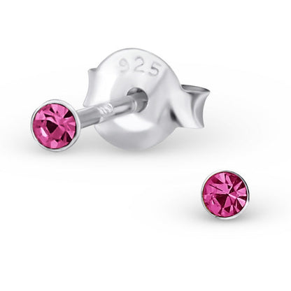 Boucles d'oreilles à tige en argent sterling avec cristal rond de 4 mm