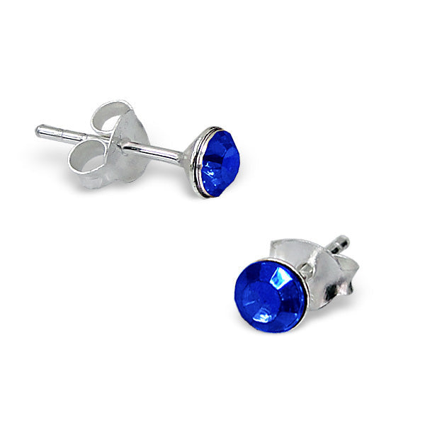 Boucles d'oreilles à tige en argent sterling avec cristal rond de 4 mm