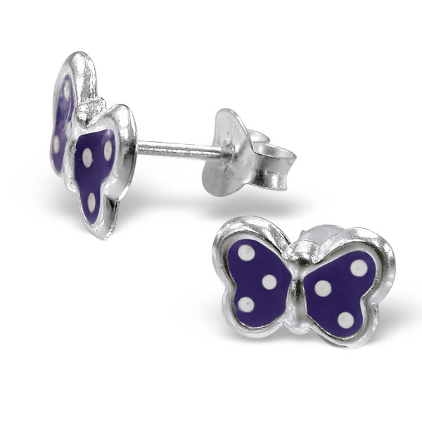 Boucles d'oreilles à tige en argent sterling avec papillon émaillé violet