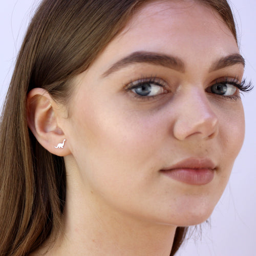 Boucles d'oreilles à tige en argent sterling en forme de dinosaure Diplodocus