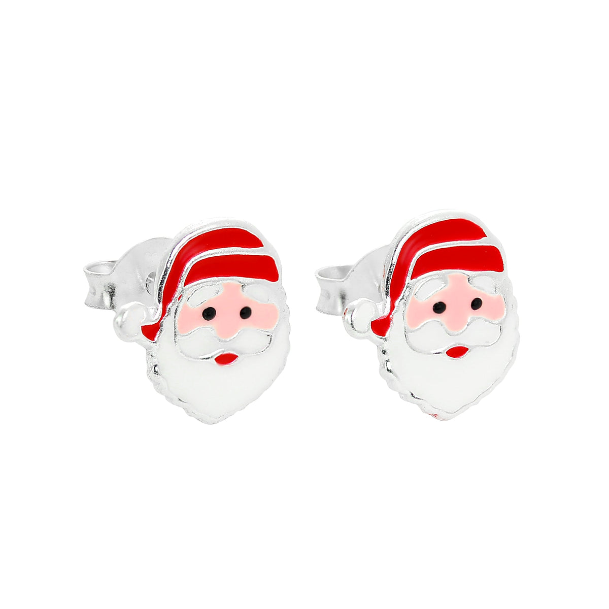 Boucles d'oreilles à tige en argent sterling et émail représentant le Père Noël