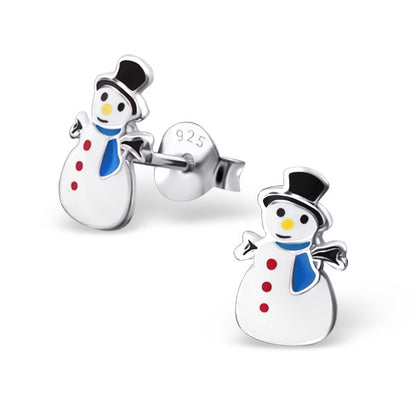 Petites boucles d'oreilles bonhomme de neige en argent sterling et émail