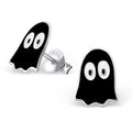 Boucles d'oreilles à tige en argent sterling et émail noir, motif fantôme de jeu rétro