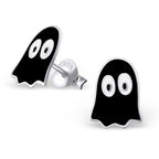 Boucles d'oreilles à tige en argent sterling et émail noir, motif fantôme de jeu rétro
