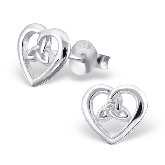 Boucles d'oreilles à tige en argent sterling avec nœud celtique et cœur ouvert