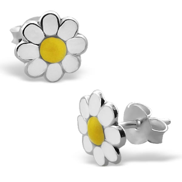 Boucles d'oreilles à tige en argent sterling et émail en forme de marguerite