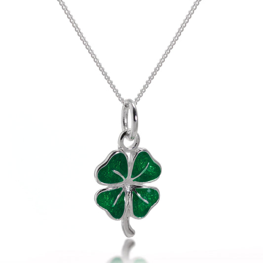 Pendentif trèfle porte-bonheur en argent sterling et émail vert