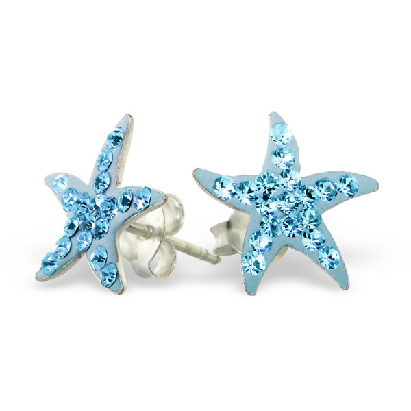 Boucles d'oreilles à tige en argent sterling avec cristaux CZ bleus incrustés d'étoiles
