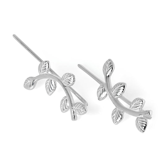 Boucles d'oreilles à tige en argent sterling avec feuille de laurier