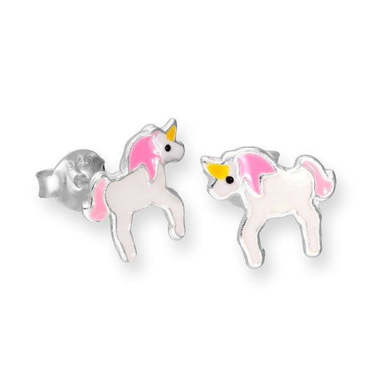 Boucles d'oreilles à tige licorne en argent sterling et émail