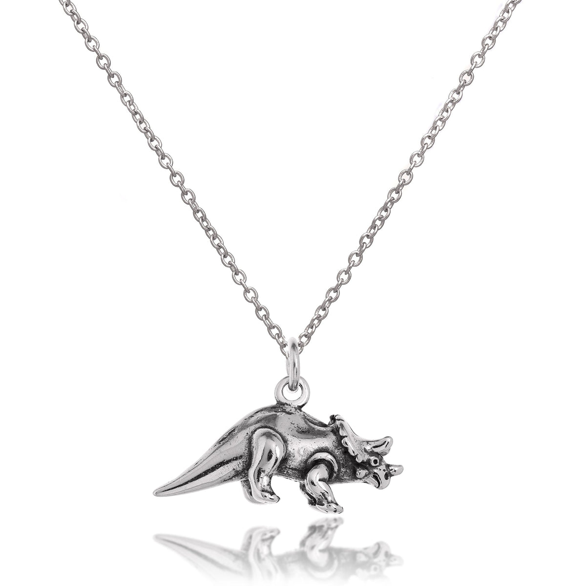 Collier dinosaure tricératops 3D en argent sterling